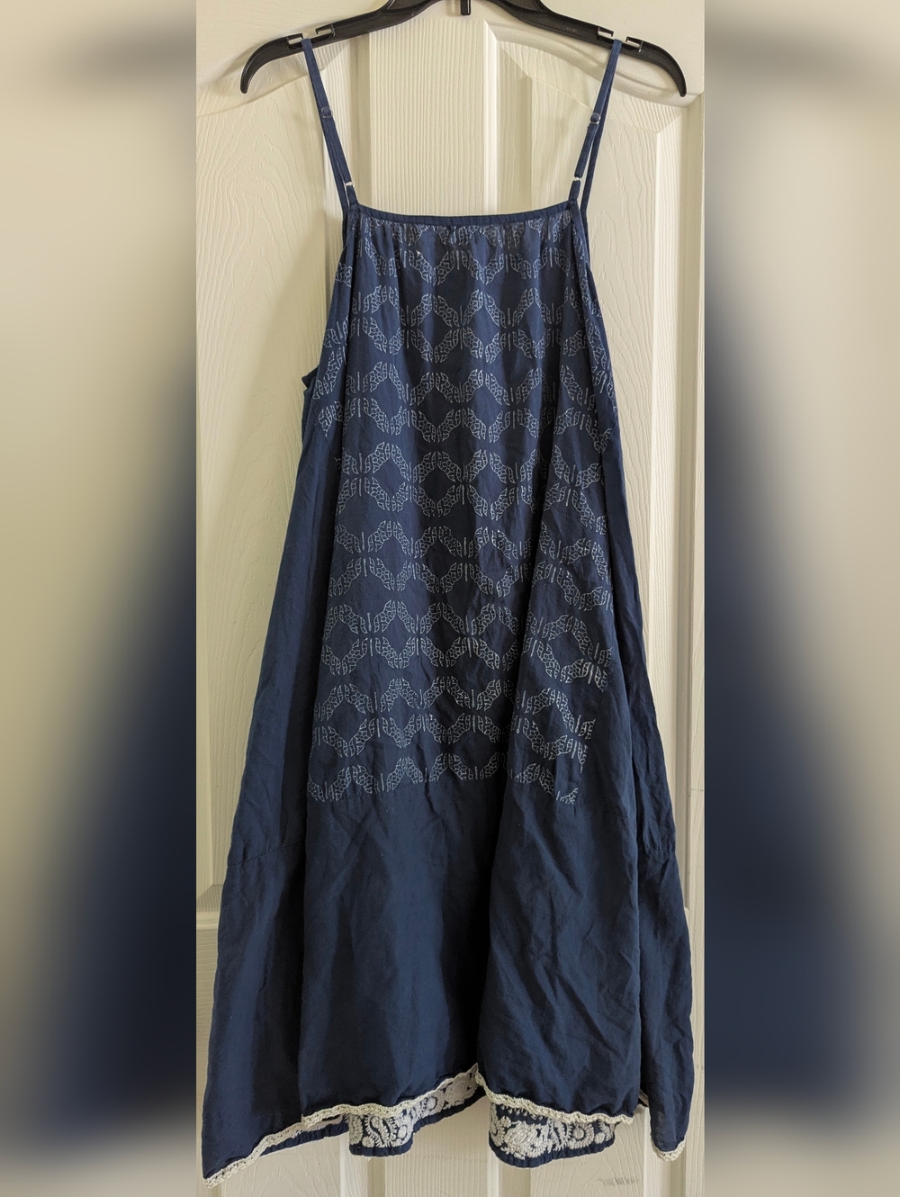 Navy Embroidered Midi Sundress with White Border - Picture 5 of 6